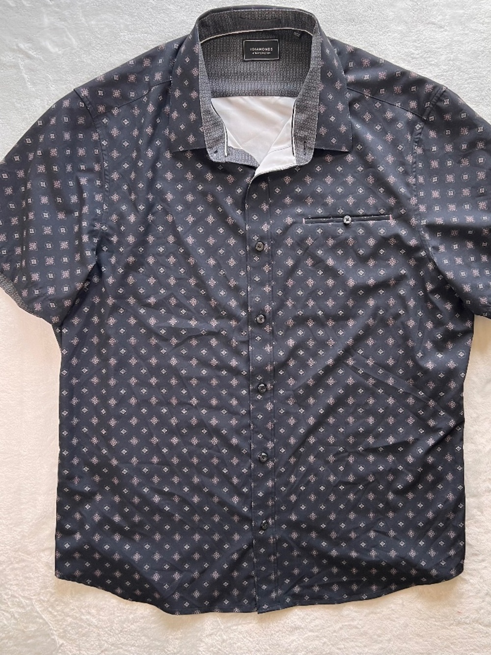 7 Diamonds Men's Kalahari Black Geometric 4-Way Stretch Short Sleeve Shirt XL